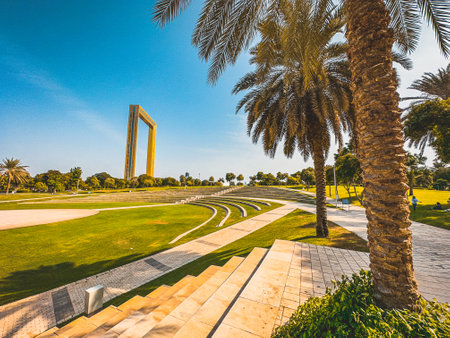 Dubai Frame in Zabeel Park, Downtown Dubai, UAEの写真素材