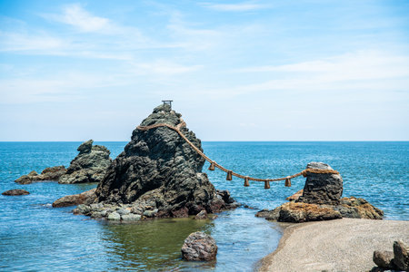 Futami Okitama Shrine, also known as Meoto Iwa Wedded Rocks in Ise, Mie, Japanの写真素材