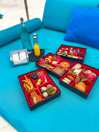 Sandbank experience with picnic in Gaafu Dhaalu Atoll Maguhdhuvaa Island, Maldivesの写真素材