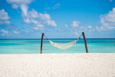 Hammock on the beach in the Maldives, Asiaの写真素材