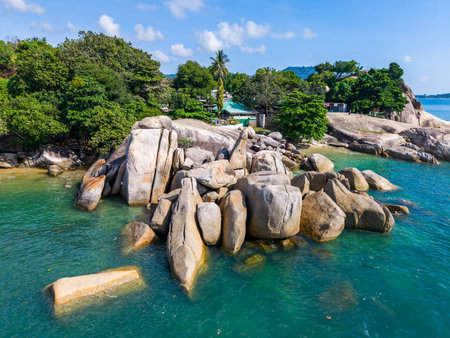 Grandfather and Grandmother Rocks, Hin Ta Hin Yai, in koh Samui island, Thailandの写真素材