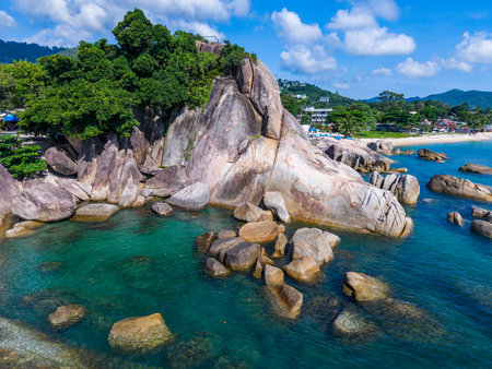 Grandfather and Grandmother Rocks, Hin Ta Hin Yai, in koh Samui island, Thailandの写真素材