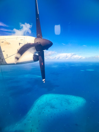 View of the Maldives from seaplaneの写真素材