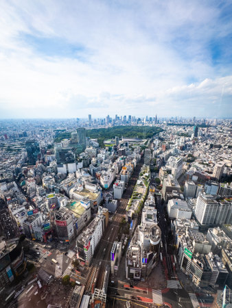 Views of Tokyo from Shibuya Sky rooftop at sunset, in Shibuya, Tokyo, Japanの写真素材
