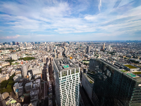 Views of Tokyo from Shibuya Sky rooftop at sunset, in Shibuya, Tokyo, Japanの写真素材