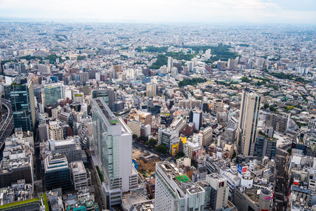 Views of Tokyo from Shibuya Sky rooftop at sunset, in Shibuya, Tokyo, Japanの写真素材
