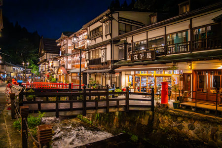 Ginzan Onsen in Obanazawa, Yamagata Prefecture, Japanの写真素材