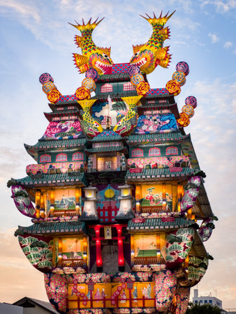 Noshiro Tenku no Fuyajo Tanabata Festival Lantern Castles in the Sky in Noshiro , Akita, Japan