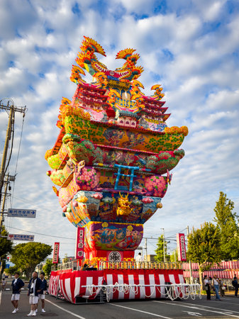 Noshiro Tenku no Fuyajo Tanabata Festival Lantern Castles in the Sky in Noshiro august 2024, Akita,...