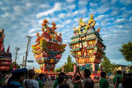 Noshiro Tenku no Fuyajo Tanabata Festival Lantern Castles in the Sky in Noshiro august 2024, Akita,...