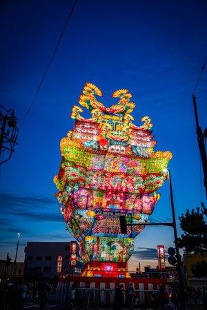 Noshiro Tenku no Fuyajo Tanabata Festival Lantern Castles in the Sky in Noshiro , Akita, Japanの写真素材