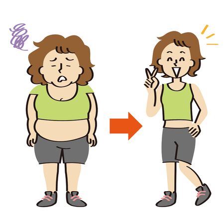 Middle-aged women in fitness wear go on a dietのイラスト素材