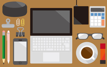 Images of digital devices such as PCs and their surroundingsのイラスト素材