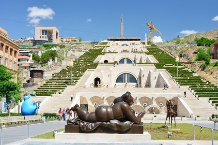 YEREVAN, ARMENIA - MAY, 2016: Modern art statue woman near the Yerevan Cascade, a giant stairway in Yerevan, Armenia.のeditorial素材