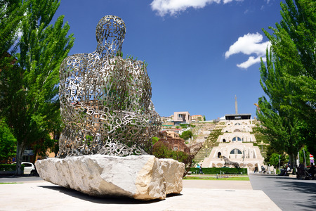 YEREVAN, ARMENIA - MAY, 2016: statue of a man of letters. Modern Art. The historic center of Yerevan. Tourist area around the complex cascadeのeditorial素材