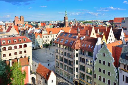 WROCLAW, POLAND - JUNE, 2017: Aerial view of a Market Square in Wroclaw, Polandのeditorial素材