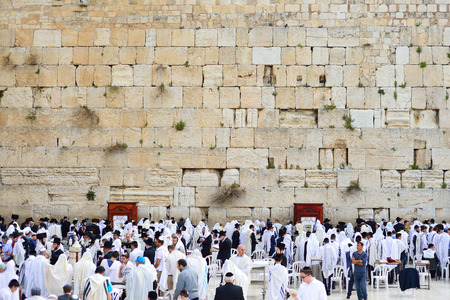 JERUSALEM, ISRAEL - APRIL 2017:  The Western wall or Wailing wall is the holiest place to Judaism in...
