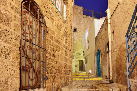 stone old city Jaffa in Tel Aviv at nightの写真素材