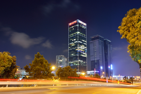TEL AVIV, ISRAEL- APRIL, 2017:  Night view of modern part of the city of tel Aviv, Israel.のeditorial素材