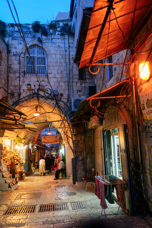JERUSALEM, ISRAEL - APRIL 2017: Bazaar in old city Jerusalem at nightのeditorial素材