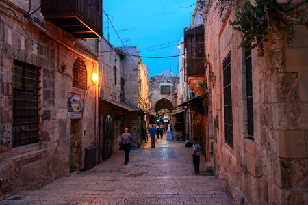 JERUSALEM, ISRAEL - APRIL 2017: Bazaar in old city Jerusalem at nightのeditorial素材