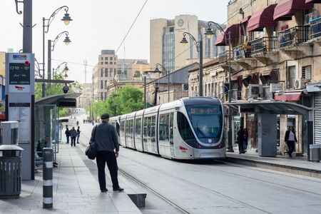 JERUSALEM, ISRAEL - APRIL 2017: modern tram in Jerusalemのeditorial素材