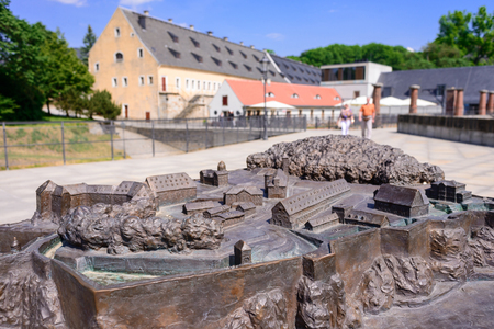 KOENIGSTEIN, GERMANY - MAY 2017: Germany. Saxon Switzerland. Bronze model fortress of Koenigstein.のeditorial素材