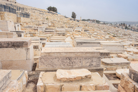 JERUSALEM, ISRAEL - APRIL 2017: Jewish Cemetery on the Mount of Olives, including the Silwan necropolis is the most ancient cemetery in Jerusalem. のeditorial素材