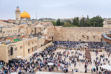 JERUSALEM, ISRAEL - APRIL 2017: Western Wall and Dome of the Rock in the old city of Jerusalem,...