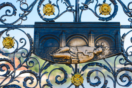 The place on the Charles bridge parapet where St. John of Nepomuk was thrown over the bridge.のeditorial素材