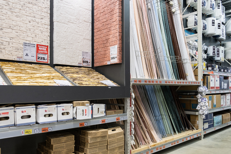 ST. PETERSBURG, RUSSIA - MARCH, 2019: building shop, finishing materials for facades.のeditorial素材