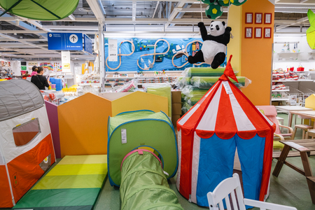 ST. PETERSBURG, RUSSIA - MARCH, 2019: Swedish store IKEA, a Department of children's goods, furniture, toys, useful stuff.のeditorial素材