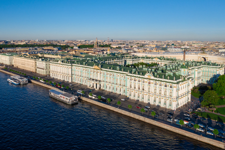 Aerial view cityscape of city center, Palace square, State Hermitage museum (Winter Palace), Neva river. Saint Petersburg skyline. SPb, Russiaのeditorial素材