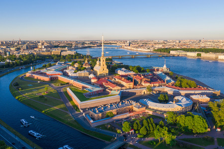 View from the drone of the Peter and Paul Fortress, St. Petersburgのeditorial素材