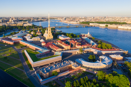 View from the drone of the Peter and Paul Fortress, St. Petersburgのeditorial素材