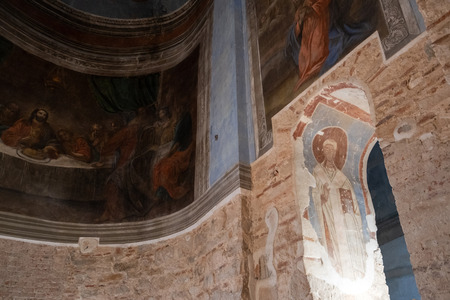 VELIKY NOVGOROD, RUSSIA - APRIL, 2019: Architecture elements in the interior of St Nicholas Cathedralのeditorial素材