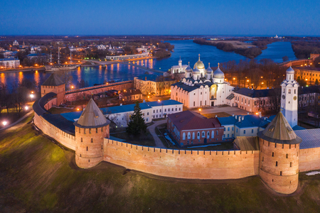 Veliky Novgorod, the old city, the ancient walls of the Kremlin, St. Sophia Cathedral. Famous tourist place of Russia.のeditorial素材