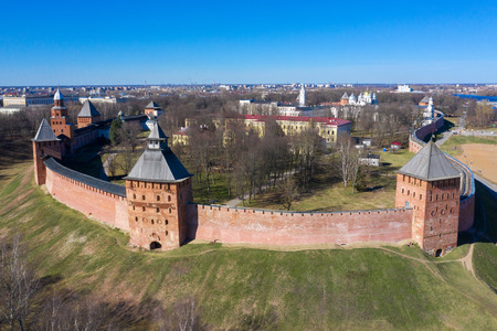 Veliky Novgorod, the old city, the ancient walls of the Kremlin, St. Sophia Cathedral. Famous...