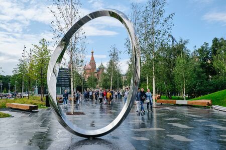 MOSCOW, RUSSIA -AUGUST, 2019: Nature landscape of Zaryadye Park in Moscow. Zaryadye Park is popular touristic place in Moscow downtownのeditorial素材