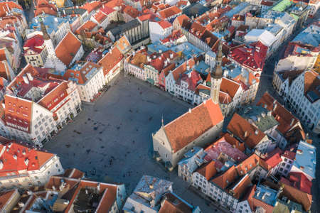 TALLINN, ESTONIA, FEBRUARY 2020: The Town Hall Square in the middle of the old town of Tallinn,...