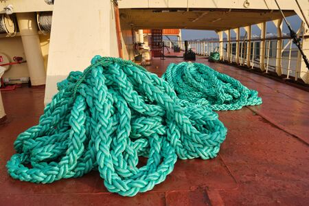 Marine ropes on the deck of a ship