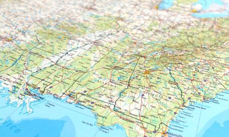 3D image of a map of a part of the USA, focused and tiltedの写真素材