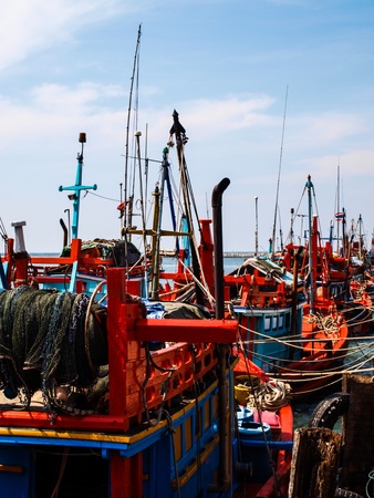Thai Fishing boat at Angsila harbor の写真素材