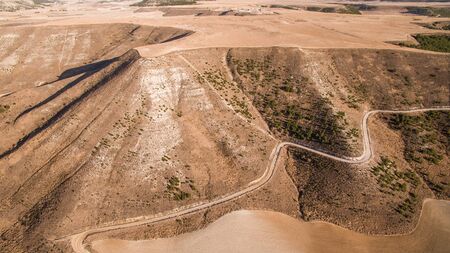 Aerial view of way in dry mountain