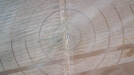 Aerial view of circular field of cultivationの写真素材