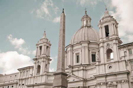 Saint Agnese in Agone with Egypts obelisk in Piazza Navona, Rome, Italyの写真素材