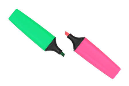 Multicolored plastic markers isolated on a white backgroundの写真素材