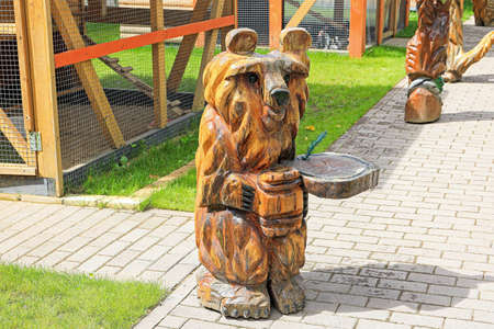 Wooden bear figure on the territory of the marmalade factory. Russia, Tver region, Likhoslavlsky district, Mikhailova Gora village, July 31, 2020のeditorial素材
