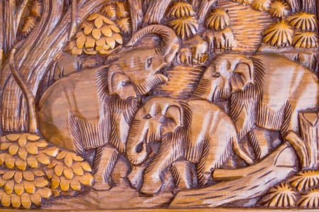 Elephant wood carving from Thailand.の写真素材