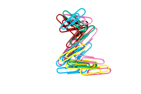 Number made from color paper clips on white backgroundの写真素材